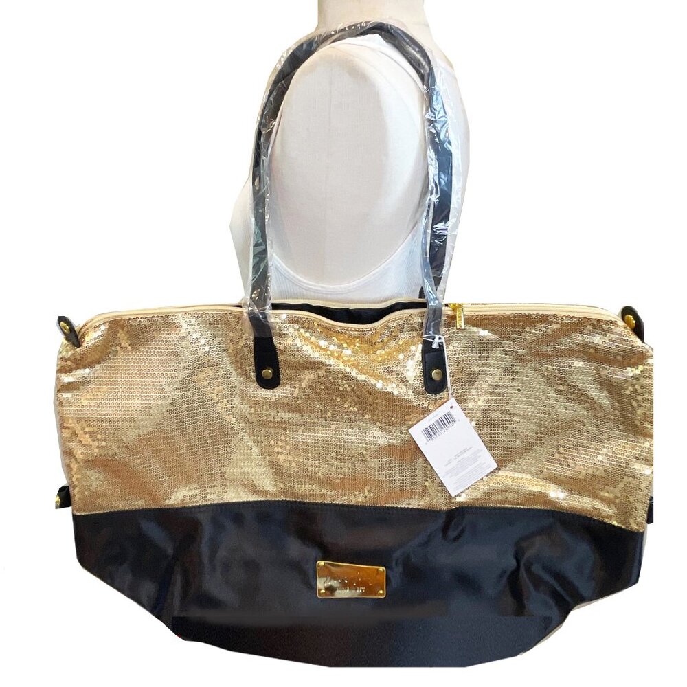 Nine West Love Fury Tote Bag Black &Gold Sequence